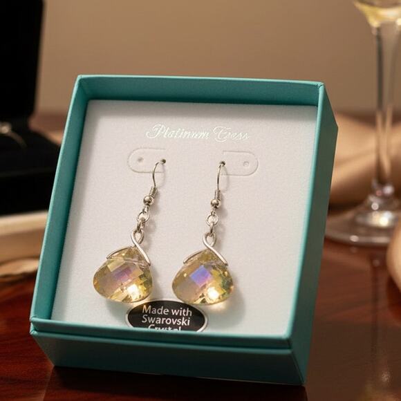 Swarovski New in Box Platinum Tone Crystal Dangle Drop Earrings - Picture 1 of 5